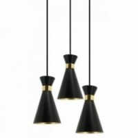 Pendant lamp in metal and copper with golden interior