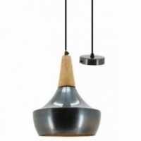 Pendant lamp in gray metal and wood