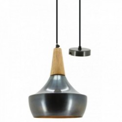 Hanglamp van grijs metaal en hout