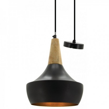 Hanglamp van zwart metaal en hout