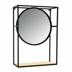 Estante de espejo en metal, vidrio y madera.