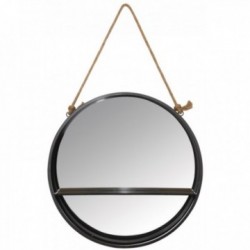 Round mirror with metal shelf
