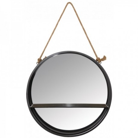 Espelho redondo com prateleira de metal