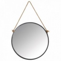 Round black metal wall mirror with rope Ø 50 cm