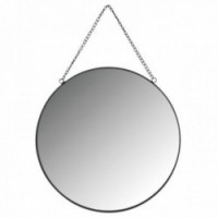 Round wall mirror in black lacquered metal Ø 32 cm