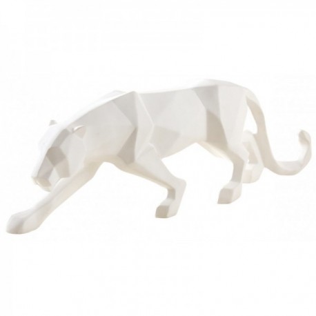 Leopard Deco Statue in White Resin | Moderne origami felachtige sculptuur voor chic woonkamer