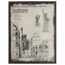 Architecture Table Freedom Statue Black Wood Frame: New York Wall Decor & Vintage Urban Framework
