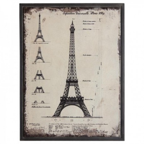 Tableau Mural Architecture Tour Eiffel : Cadre Bois Noir Vieilli, Décoration Murale Vintage & Photo Paris Chic