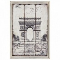 Veggmontert maleri Paris Arc de Triomphe Frame Wood White Aged: Canvas Capital Deco & Frame Retro Chic Interior