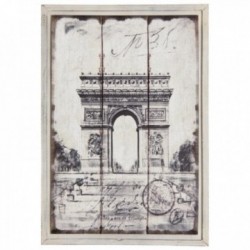 Wall-mounted painting Paris Arc de Triomphe Frame Wood White Aged: Canvas Capital Deco & Frame Retro Chic Interior