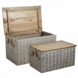 Legno sbiancato e scatole portaoggetti in legno set di 2