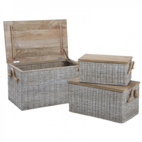 Legno imbiancato e scatole portaoggetti in legno Set di 3 - Boisnature'l