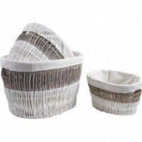 Gray and white wicker laundry baskets Set of 3