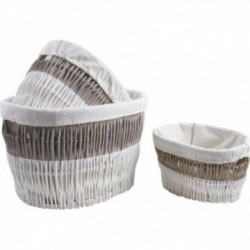 Wäschekörbe aus grauem und weißem Weidengeflecht, 3er-Set