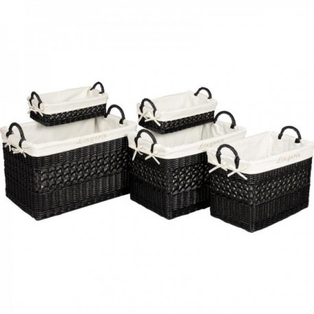 Black stained wicker laundry baskets Set of 5