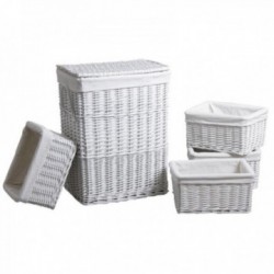 Wäschekorb mit 4 weiß lackierten Weidenkörben