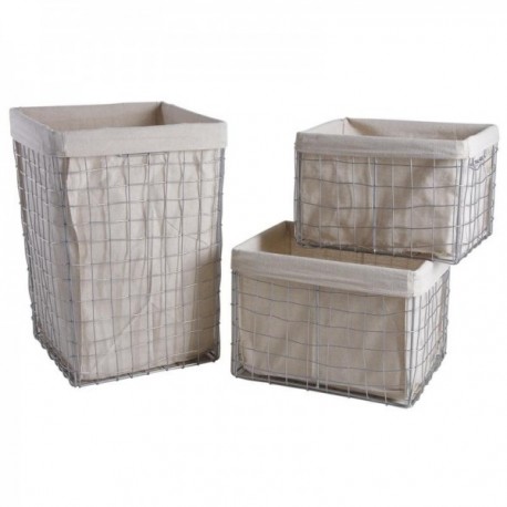 Laundry basket and baskets in silver metal Set of 3