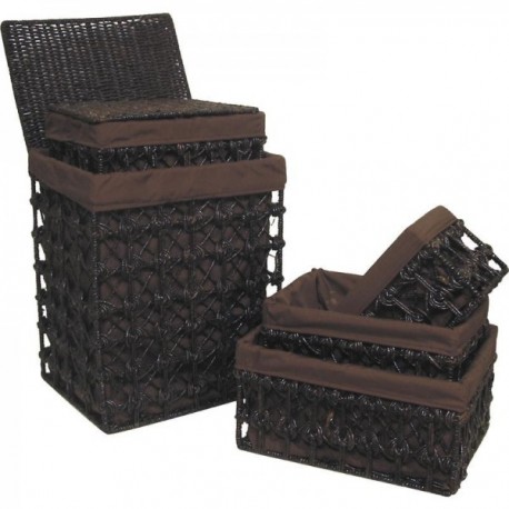 Set of 2 laundry baskets + 3 baskets in brown tinted corn