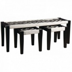 Berber Bench og 2 afføring Acacia Bomuld: Flettet tæppe Møbler Artisanal Etnisk Style Salon