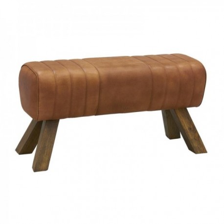 Rectangular leather stool with wooden legs