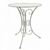 Folding round gray wrought metal garden table