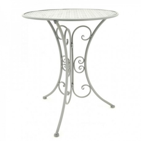 Folding round gray wrought metal garden table