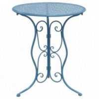 Table de jardin en métal forgé bleu ronde pliante