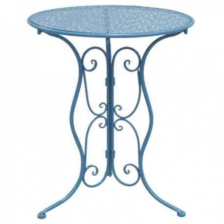 Table de jardin en métal forgé bleu ronde pliante