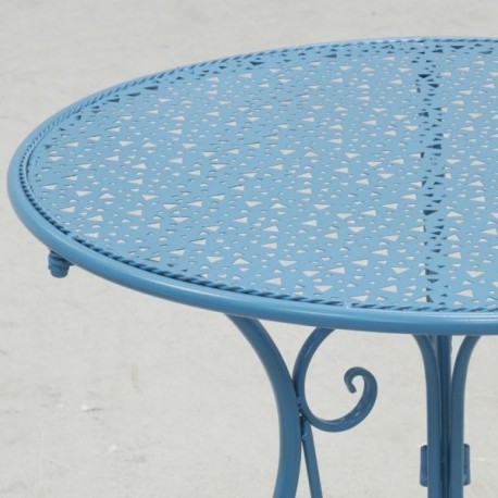 Klappbarer runder Gartentisch aus blauem Schmiedemetall Boisnature'l