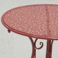 Klappbarer runder roter Gartentisch aus geschmiedetem Metall