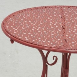 Table de jardin en métal forgé rouge ronde pliante