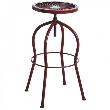 High swivel bar stool in antique red metal