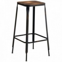 High bar stool in metal and industrial wood H 77 cm