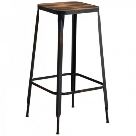High bar stool in metal and industrial wood H 77 cm