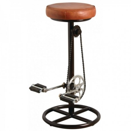 Bike bar stool in leather and metal