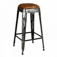 High bar stool in metal and industrial buffalo leather