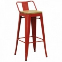Bar stool in red metal and oiled elm wood