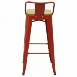Bar stool in red metal and oiled elm wood