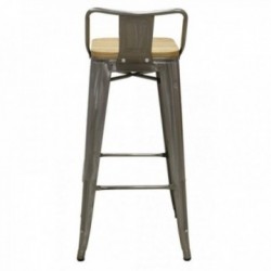Bar stool in brushed steel and oiled elm wood