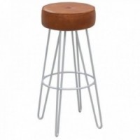 High bar stool in metal and leather