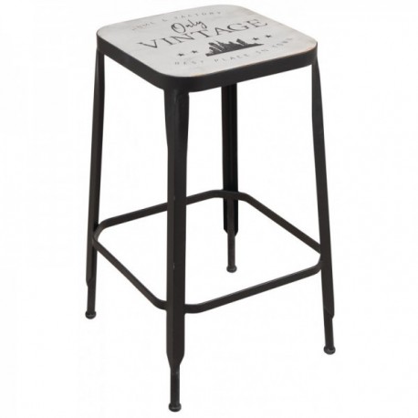 Tabouret de Bar Haut Métal Noir & Assise Bois Vintage : Chaise Haute de Bar Industriel avec Repose-Pieds Confortable