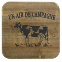 Tabouret avec pieds en zinc et assise en bois décor vache "Un air de campagne"