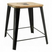 Low metal stool black seat wood pattern deer the forest call: rustic side seat Footstay chalet