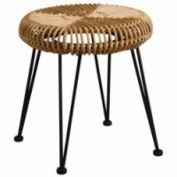 Natürlicher Rattan-runder Hocker Metallfüße