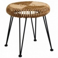 Round stool in natural rattan metal legs