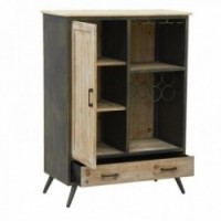 Drewniana szafka barowa i metalowe drzwi, 1 szuflada, hamulce i okulary