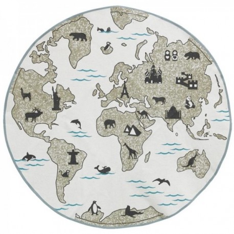 Round cotton children's bedroom rug World Map