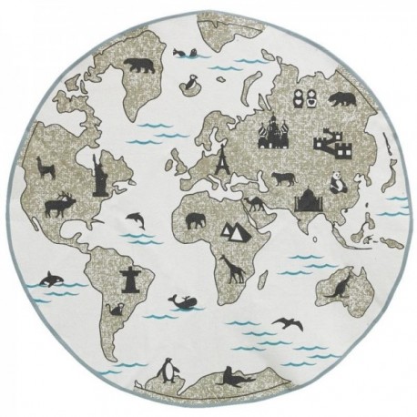 Round cotton children's room rug World map