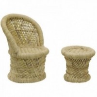 Kids reed chair and stool set
