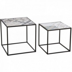 Tavolini impilabili quadrati in metallo con decoro a mosaico